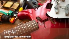  Presentation with electric guitar - Amazing slide deck having metallic-red-electric-guitar backdrop and a tawny brown colored foreground