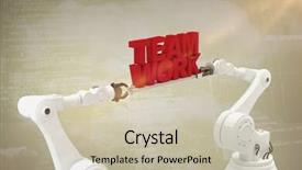  Presentation with team work - PPT layouts consisting of metallic robotic hand holding team background and a  colored foreground