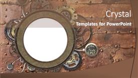  Presentation with steampunk - Slide deck with metallic-round-frame-with-vintage background and a tawny brown colored foreground