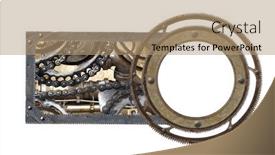 Presentation with mechanical gear - Slides with metallic-round-frame-with-vintage background and a coral colored foreground