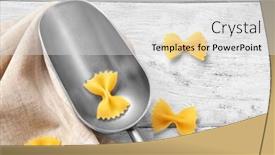  Presentation with metallic - Slides with metallic-scoop-with-pasta background and a light gray colored foreground