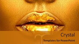 Presentation with lips mouth - Slides featuring metallic skin make-up beauty background and a gold colored foreground