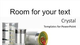  Presentation with canned food - Amazing PPT theme having metallic tins of canned food backdrop and a white colored foreground