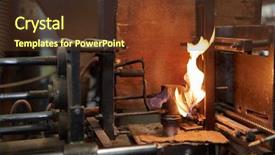  Presentation with metallurgy - Slides with metallurgical - fire flame from forge machine background and a tawny brown colored foreground
