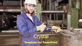  Presentation with foundry - Colorful slide deck enhanced with metallurgical - man as blue collar worker backdrop and a tawny brown colored foreground