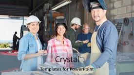  Presentation with metallurgy - PPT theme with metallurgical - man as welder instructor background and a light blue colored foreground