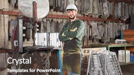  Presentation with foundry - Amazing presentation theme having metallurgical - man as worker smiles backdrop and a dark gray colored foreground