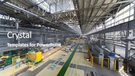  Presentation with equipment - Beautiful slide deck featuring metallurgical - production shop with special equipment backdrop and a dark gray colored foreground