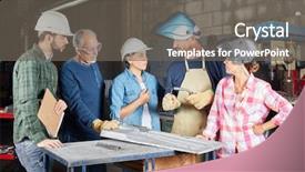  Presentation with welding - Cool new presentation theme with metallurgical - team and welding trainees working backdrop and a gray colored foreground