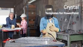  Presentation with metallurgy - Presentation enhanced with metallurgical - welder with protective clothing background and a gray colored foreground