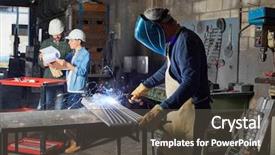  Presentation with metallurgical - Presentation design featuring metallurgical - welding workshop with man working background and a dark gray colored foreground