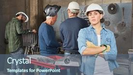  Presentation with metallurgy - Audience pleasing PPT theme consisting of metallurgical - woman as self confiident backdrop and a ocean colored foreground