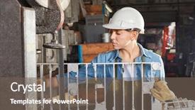  Presentation with foundry - Cool new presentation design with metallurgical - woman in foundry as worker backdrop and a gray colored foreground