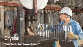  Presentation with foundry - Beautiful slide deck featuring metallurgical - woman working in foundry looks backdrop and a tawny brown colored foreground