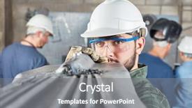  Presentation with metallurgy - PPT theme featuring metallurgical - worker makes production quality control background and a gray colored foreground