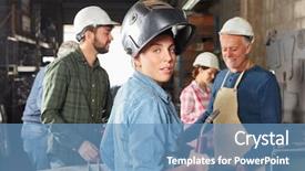  Presentation with apprenticeship - Audience pleasing theme consisting of metallurgical - young woman in apprenticeship lesson backdrop and a teal colored foreground