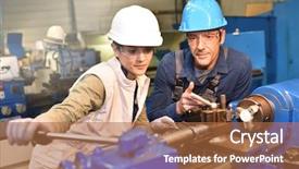  Presentation with metallurgy - Slide deck consisting of metallurgy - metal worker teaching trainee background and a coral colored foreground