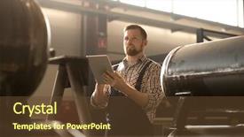  Presentation with metallurgy - Beautiful slides featuring metallurgy engineering - bearded young engineer or technician backdrop and a tawny brown colored foreground