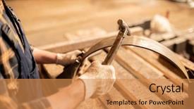  Presentation with metallurgy - Presentation featuring metallurgy engineering - gloved engineer or machinebuilder using background and a coral colored foreground