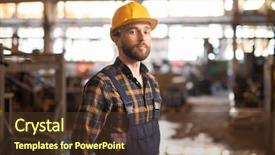  Presentation with metallurgy industry - Beautiful presentation design featuring metallurgy engineering - professional technician or engineer backdrop and a tawny brown colored foreground