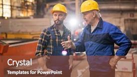  Presentation with industrial engineer - Theme featuring metallurgy engineering - senior engineer or foreman explaining background and a tawny brown colored foreground