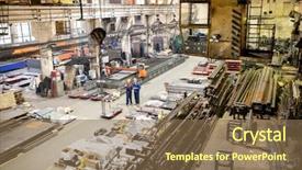  Presentation with equipment - Theme having metallurgy engineering - two contemporary engineers in workwear background and a violet colored foreground