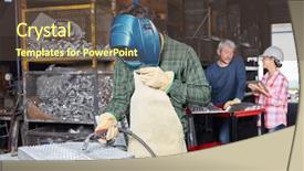  Presentation with labor - Presentation design with metallurgy welding engineering - industry welder with labor protective background and a tawny brown colored foreground