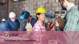  Presentation with apprenticeship - Cool new presentation theme with metallurgy welding engineering - young woman in craftsman apprenticeship backdrop and a coral colored foreground