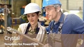  Presentation with metallurgy - Cool new theme with metallurgy workers in workshop using backdrop and a coral colored foreground