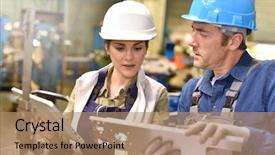  Presentation with metallurgy - Audience pleasing slide set consisting of metallurgy workers in workshop using backdrop and a coral colored foreground