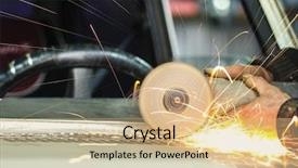  Presentation with body repair - Amazing PPT layouts having metalurgy - car in a repair backdrop and a coral colored foreground