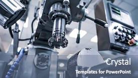  Presentation with cnc milling machine - PPT theme with industry challenges - metalworking cnc milling machine cutting background and a ocean colored foreground