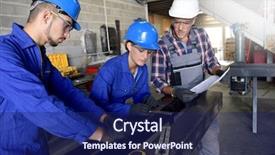  Presentation with workshop - Presentation enhanced with metalwork students training in workshop background and a navy blue colored foreground