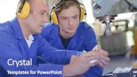  Presentation with overseas workers - Cool new slides with metalwork teaching - workers with earmuffs backdrop and a ocean colored foreground