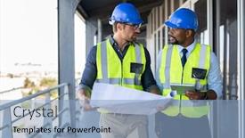  Presentation with safety meeting - Amazing PPT layouts having metalworker-and-engineer-meeting backdrop and a light blue colored foreground