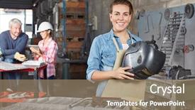  Presentation with metallurgy - PPT theme enhanced with metalworker apprentice in metallurgy background and a coral colored foreground