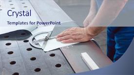  Presentation with measuring - Presentation design enhanced with metalworker with angle meter measuring background and a sky blue colored foreground