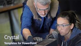  Presentation with apprentice - PPT layouts with metalworker with apprentice in workshop background and a wine colored foreground