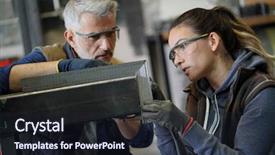  Presentation with apprentice - Beautiful PPT layouts featuring metalworker with apprentice in workshop backdrop and a  colored foreground