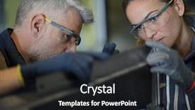  Presentation with television workshop - PPT layouts having metalworker with apprentice in workshop background and a wine colored foreground