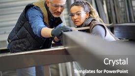  Presentation with apprentice - Audience pleasing PPT theme consisting of metalworker with apprentice in workshop backdrop and a  colored foreground