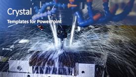  Presentation with cnc cutting machine - Colorful slide set enhanced with metalworking cnc milling machine cutting backdrop and a ocean colored foreground