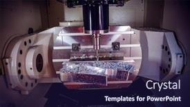  Presentation with metalworking cnc - Presentation design enhanced with metalworking-cnc-milling-machine-cutting background and a navy blue colored foreground