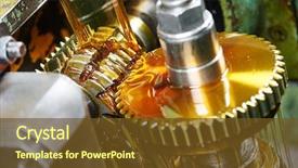  Presentation with wheel - Cool new slide deck with metalworking industry tooth gear wheel backdrop and a tawny brown colored foreground
