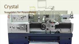  Presentation with lathe - Presentation design featuring metalworking lathe isolated background and a soft green colored foreground