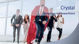  Presentation with team leader - Slides having metaphor - business team and their leader background and a sky blue colored foreground