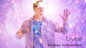  Presentation with metaverse - Presentation theme featuring metaverse-concept-with-man background and a lavender colored foreground