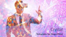  Presentation with metaverse - PPT theme with metaverse-concept-with-man background and a lavender colored foreground
