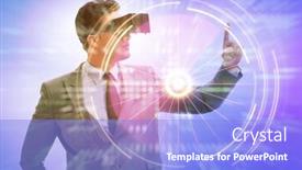  Presentation with metaverse - Presentation theme consisting of metaverse-concept-with-man background and a light blue colored foreground