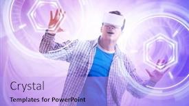  Presentation with metaverse - Slide deck having metaverse-concept-with-man background and a light blue colored foreground